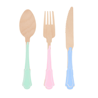 Meri Meri Elegant Mixed Colour Wooden Cutlery Set, Shopsweetluluss