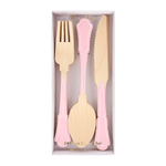 Meri Meri Elegant Pink Wooden Cutlery Set, Shopsweetluluss