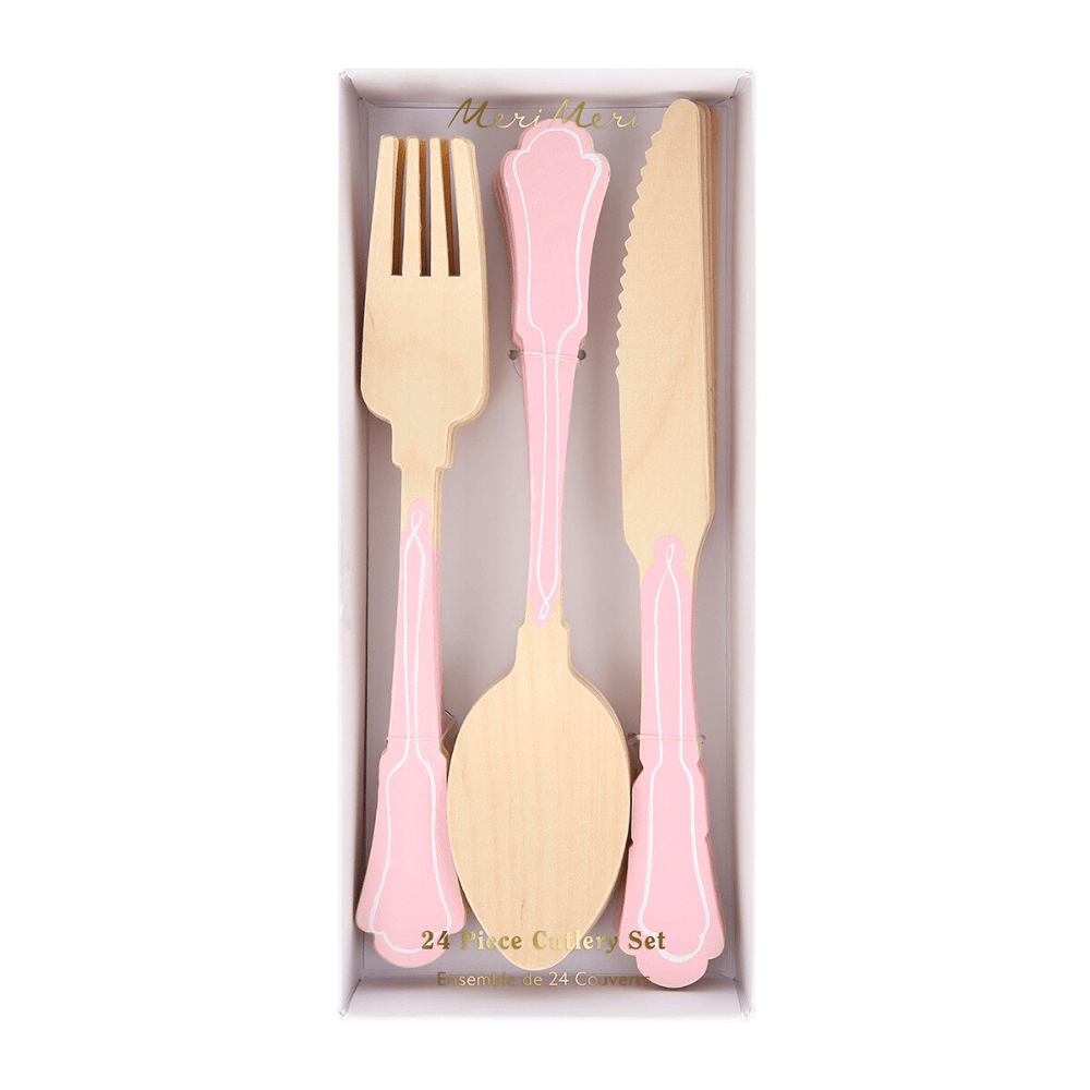Meri Meri Elegant Pink Wooden Cutlery Set, Shopsweetluluss