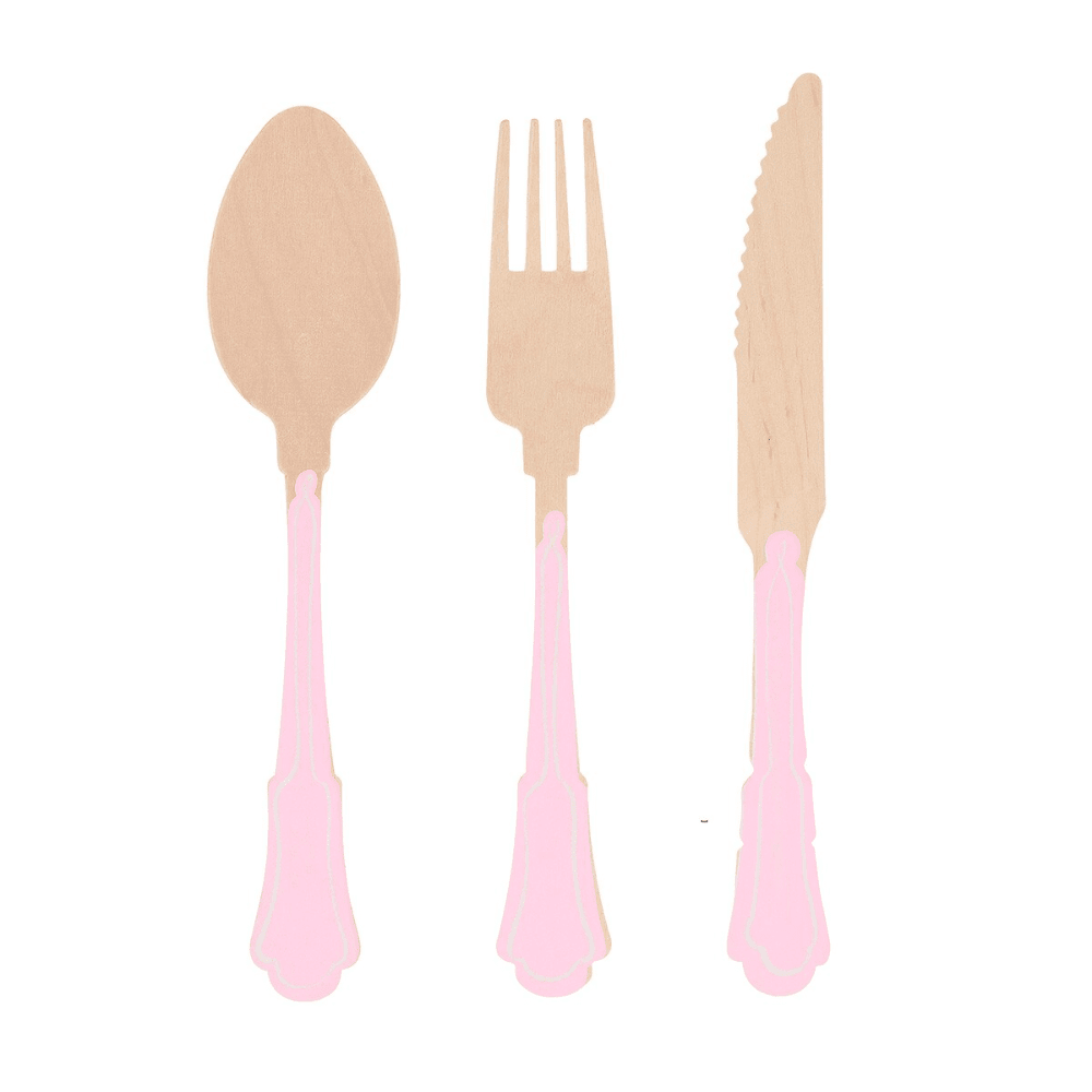 Meri Meri Elegant Pink Wooden Cutlery Set, Shopsweetluluss