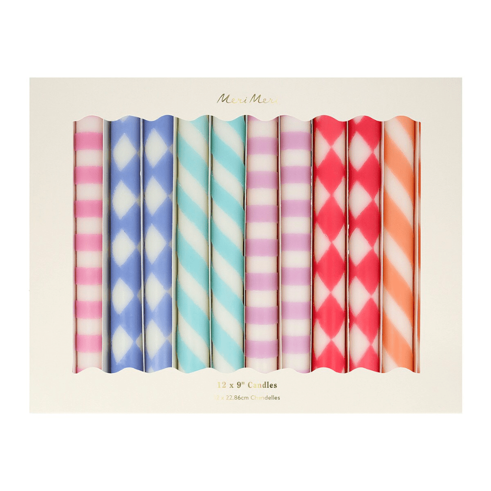 Meri Meri Patterned Table Candles, Shopsweetluluss