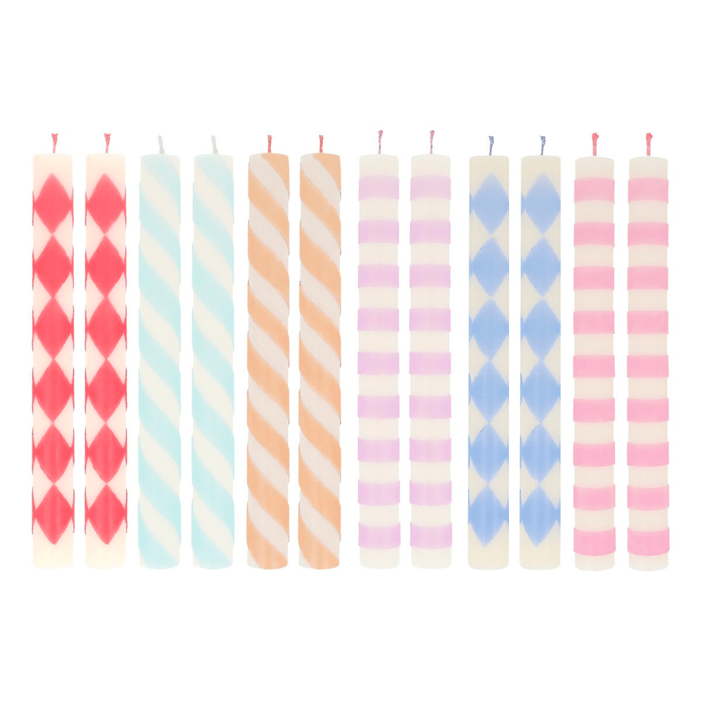 Meri Meri Patterned Table Candles, Shopsweetluluss