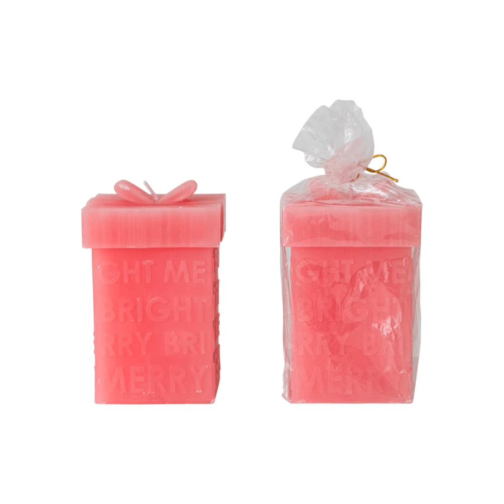 "Merry Bright" Gift Box Shaped Candle, Pink, Shopsweetluluss