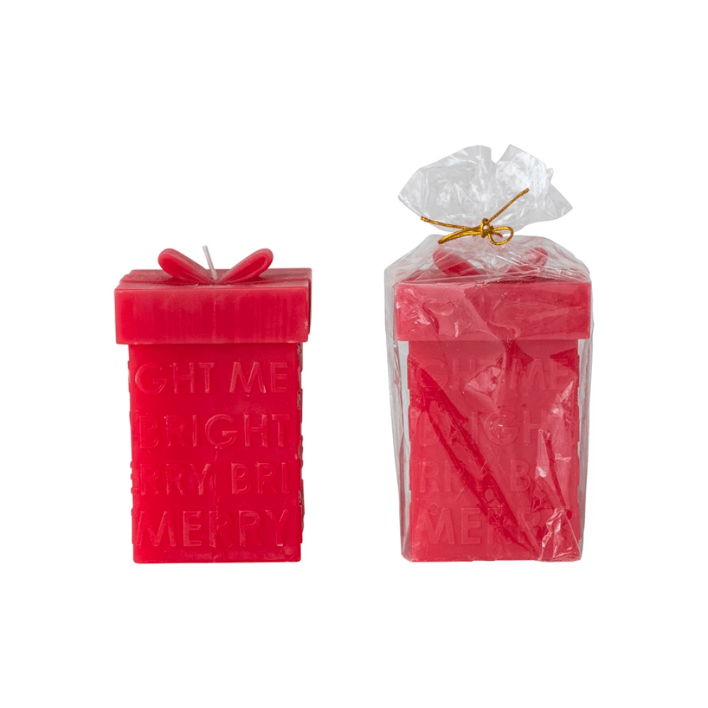 "Merry Bright" Gift Box Shaped Candle, Red, Shopsweetluluss