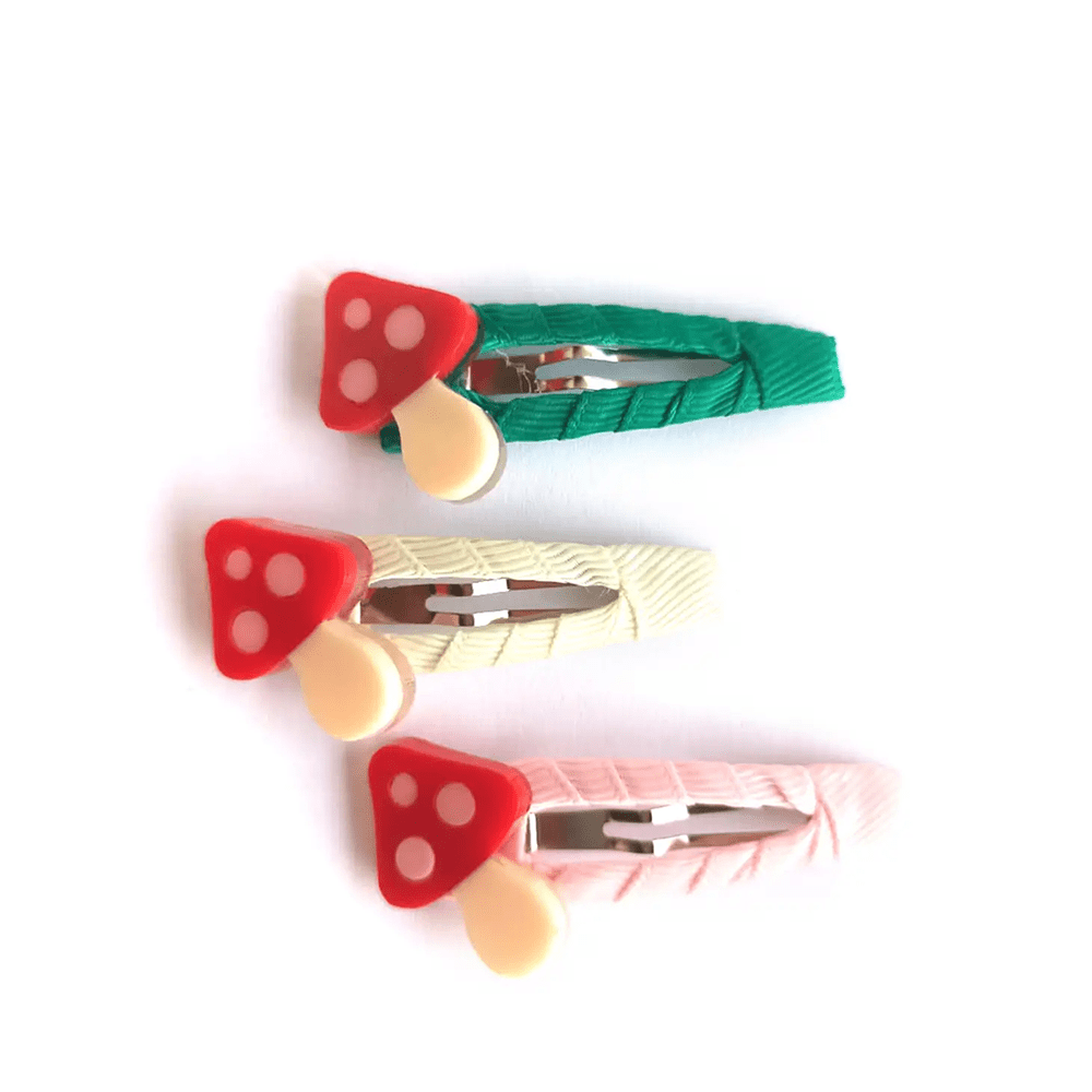 Mushroom Hair Clips, Red - Set of 3, Shopsweetluluss