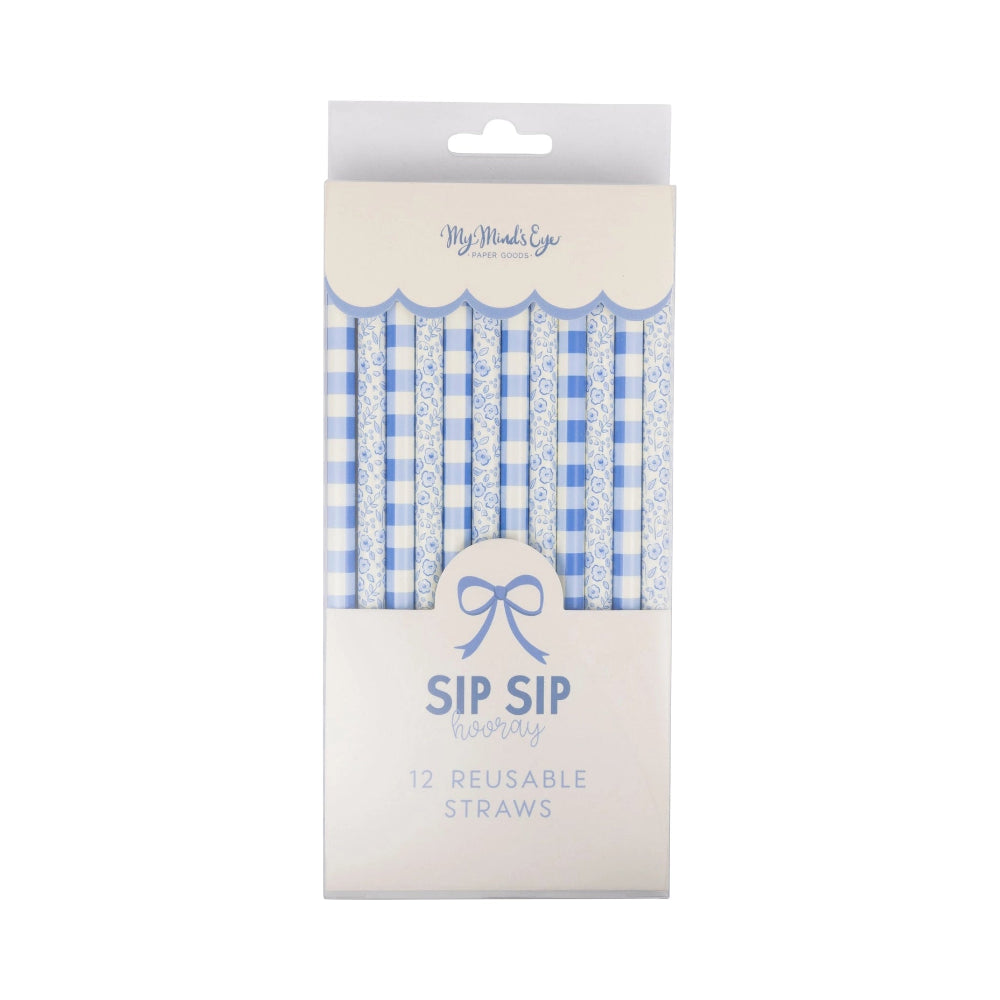 My Mind's Eye Blue Plaid Floral Reusable Straws, Shopsweetluluss