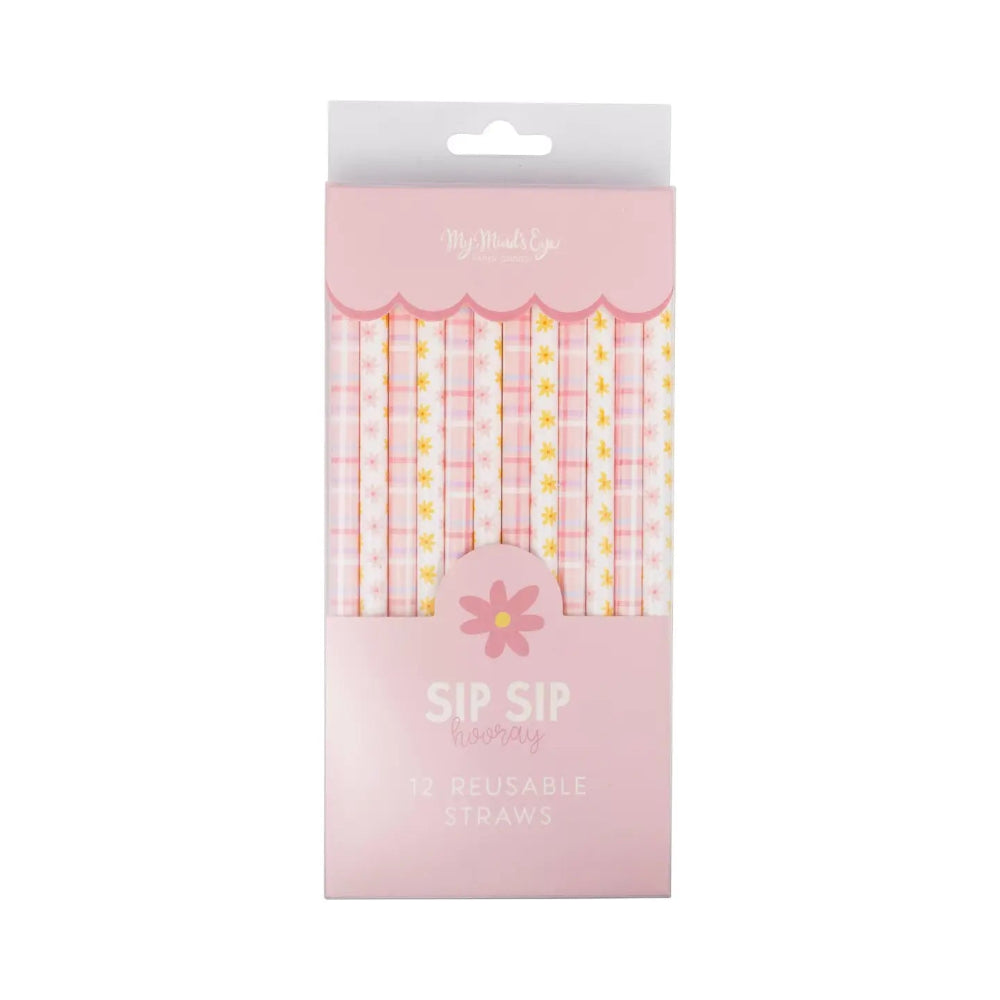 My Mind's Eye Pink Plaid Flowers Reusable Straws, Shopsweetluluss