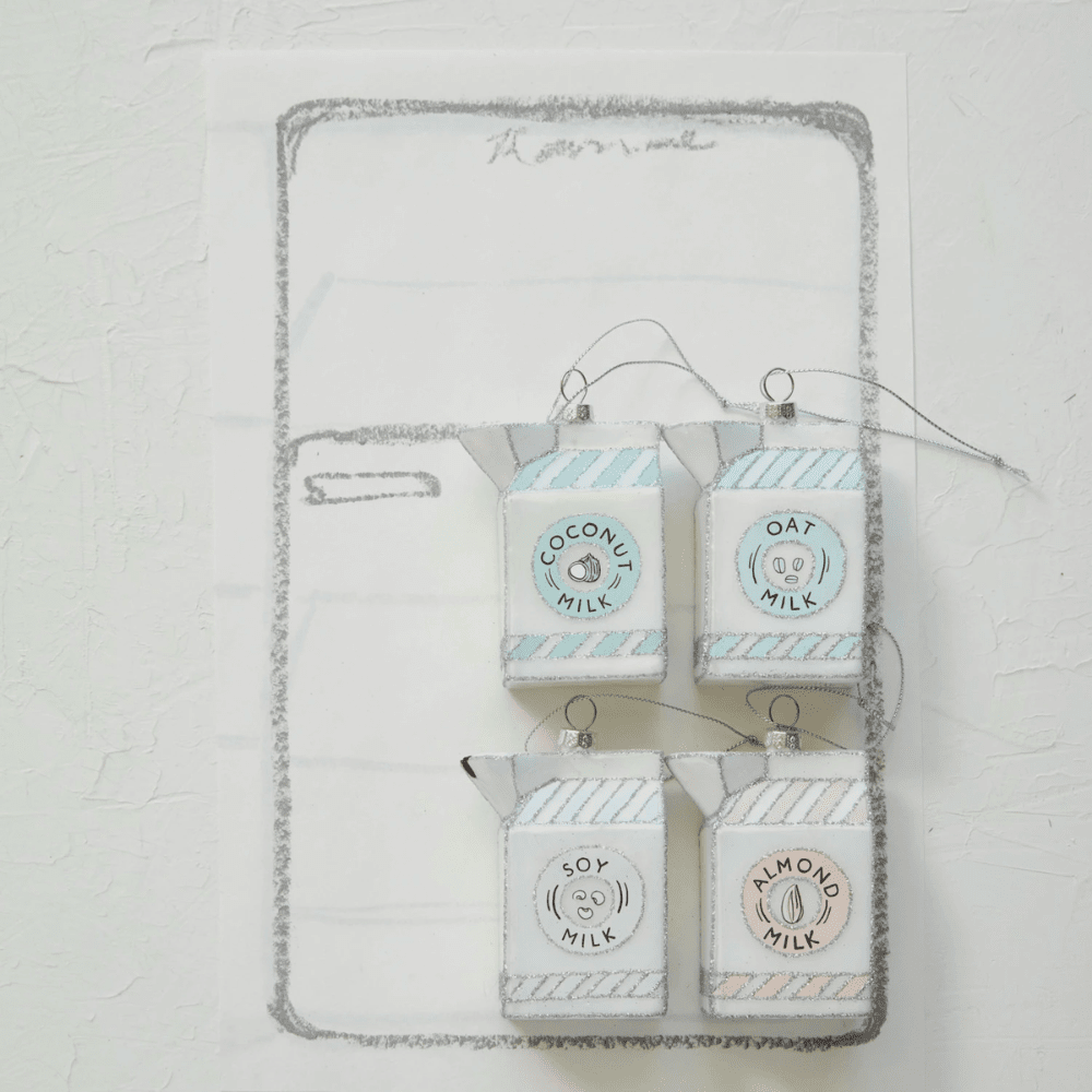 Non-Dairy Milk Carton Glass Ornament, 4 Style Options, Shopsweetluluss