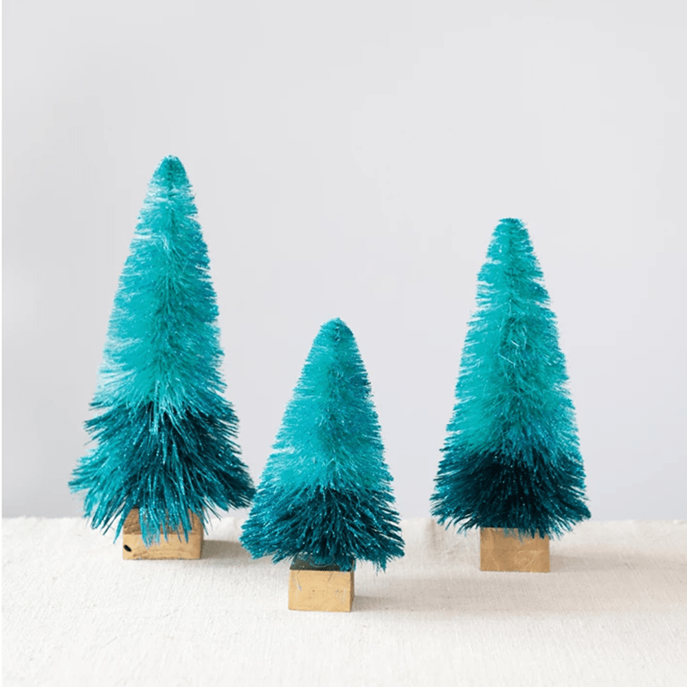 Ombre Sisal Bottle Brush Trees, Set of 3 - Blue, Shopsweetluluss