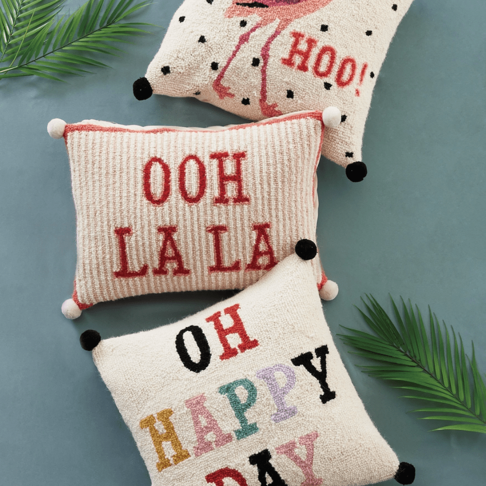 "Ooh La La" Striped Pom Pom Hook Pillow, Shopsweetluluss