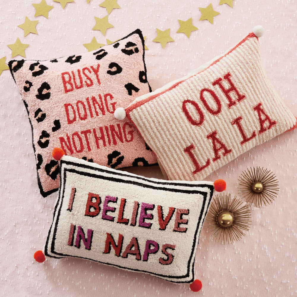 "Ooh La La" Striped Pom Pom Hook Pillow, Shopsweetluluss