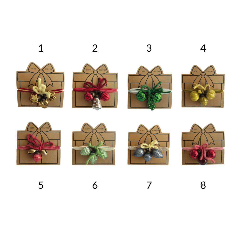 Glass Ornament & Metal Bell Gift Topper w/ 40" Ribbon Wrap, 8 Styles, Shopsweetluluss
