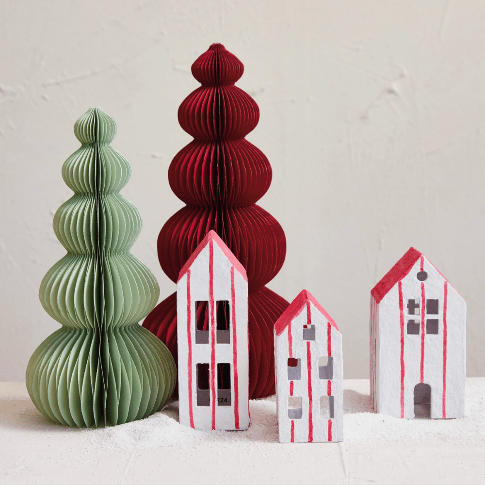 Paper Mache House Set - Red & White, Shopsweetluluss