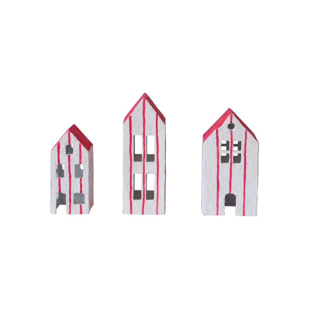 Paper Mache House Set - Red & White, Shopsweetluluss