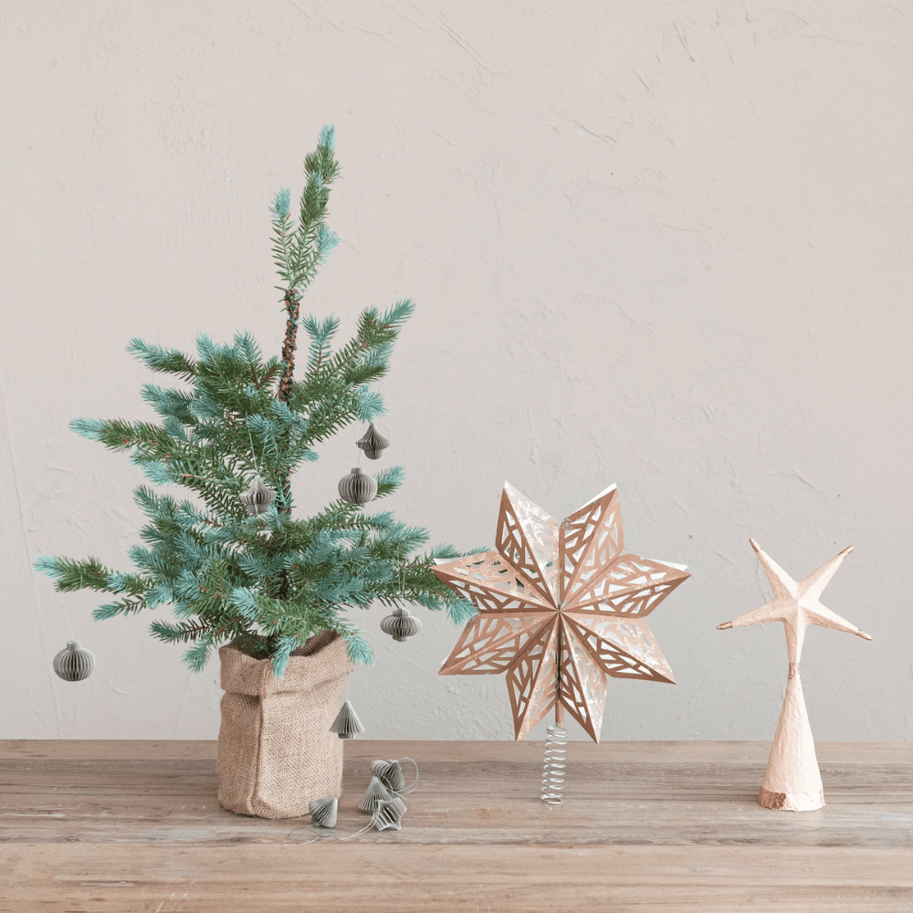 Hand-Painted Recycled Paper Mache Star Tree Topper w/ Gold Foil, Nude Color, Shopsweetluluss