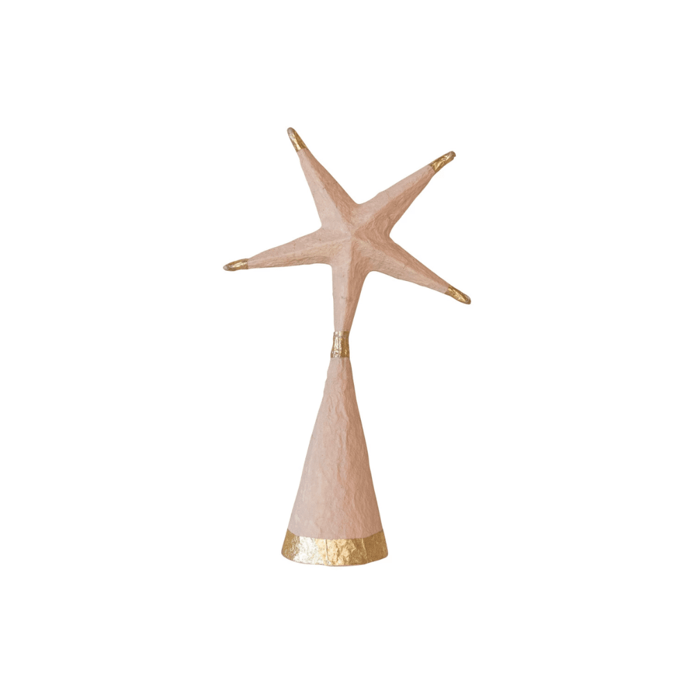 Hand-Painted Recycled Paper Mache Star Tree Topper w/ Gold Foil, Nude Color, Shopsweetluluss