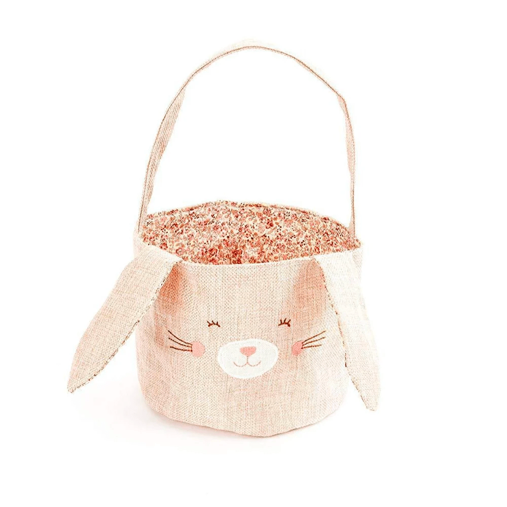 Mon Ami Pink Linen Bunny Basket - Small, Shopsweetluluss
