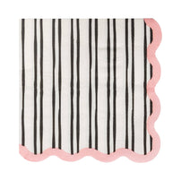 White & Black Striped Cocktail Napkin w/ Pink Scalloped Edges, Shopsweetluluss