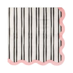 White & Black Striped Cocktail Napkin w/ Pink Scalloped Edges, Shopsweetluluss