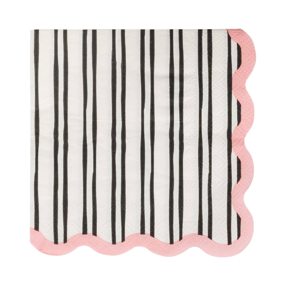 White & Black Striped Cocktail Napkin w/ Pink Scalloped Edges, Shopsweetluluss