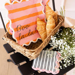 White & Black Striped Cocktail Napkin w/ Pink Scalloped Edges, Shopsweetluluss