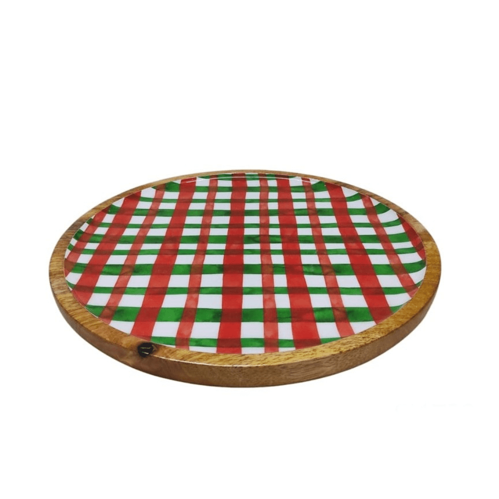 12" Plaid Round Tray, Wood, Shopsweetluluss