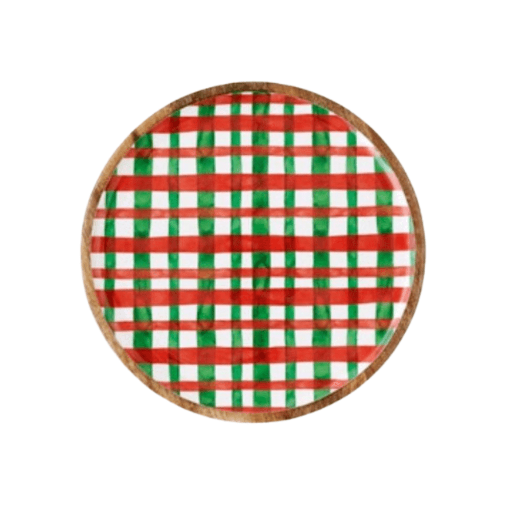12" Plaid Round Tray, Wood, Shopsweetluluss