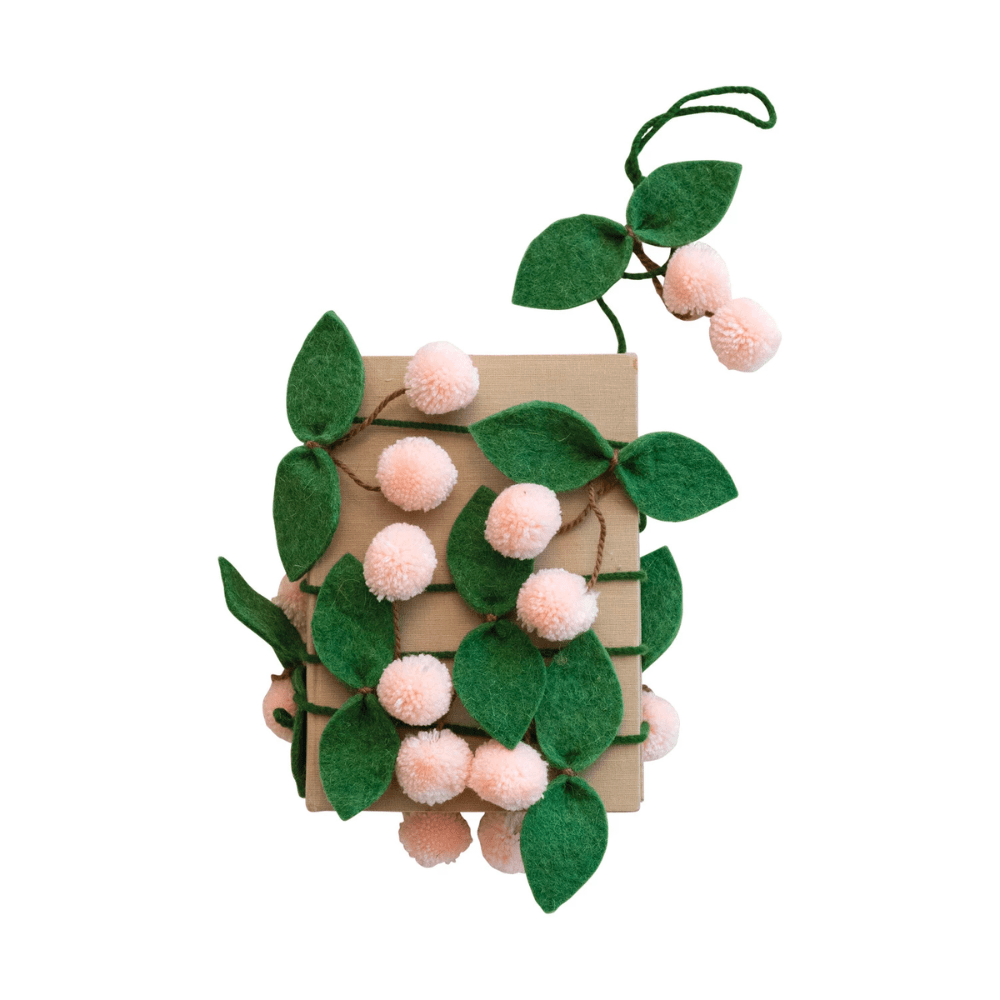 Handmade Wool Felt Pom Pom Cherry Garland, Pink & Brown, Shopsweetluluss