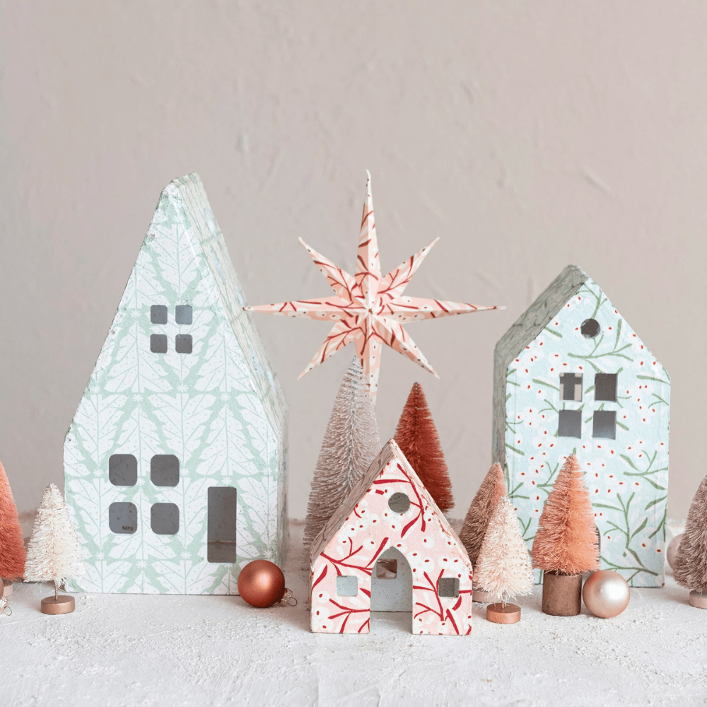 Berry & Tree Pattern Paper Mache House Set, Shopsweetluluss