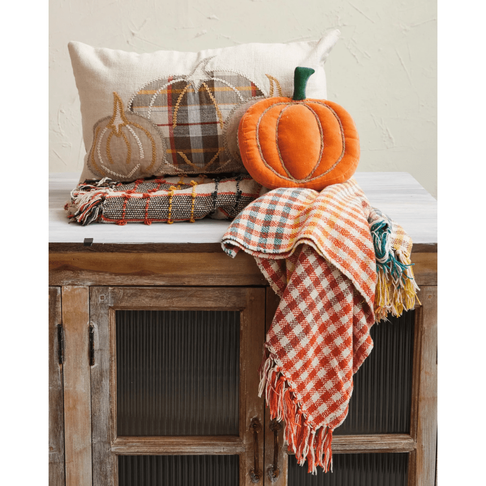 Pumpkin Shaped Pillow w/ Jute Rope Embroidery, Shopsweetluluss