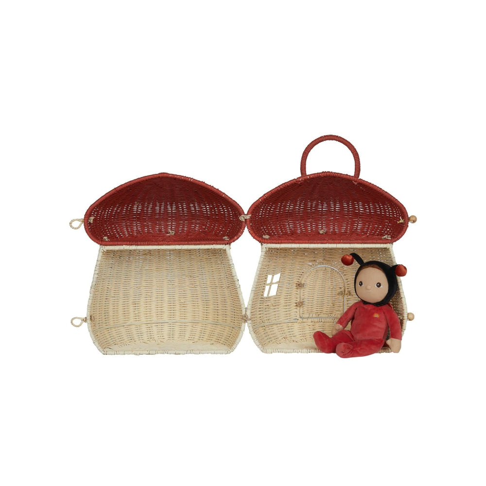 Rattan Mushroom Doll House - Red, Shopsweetluluss