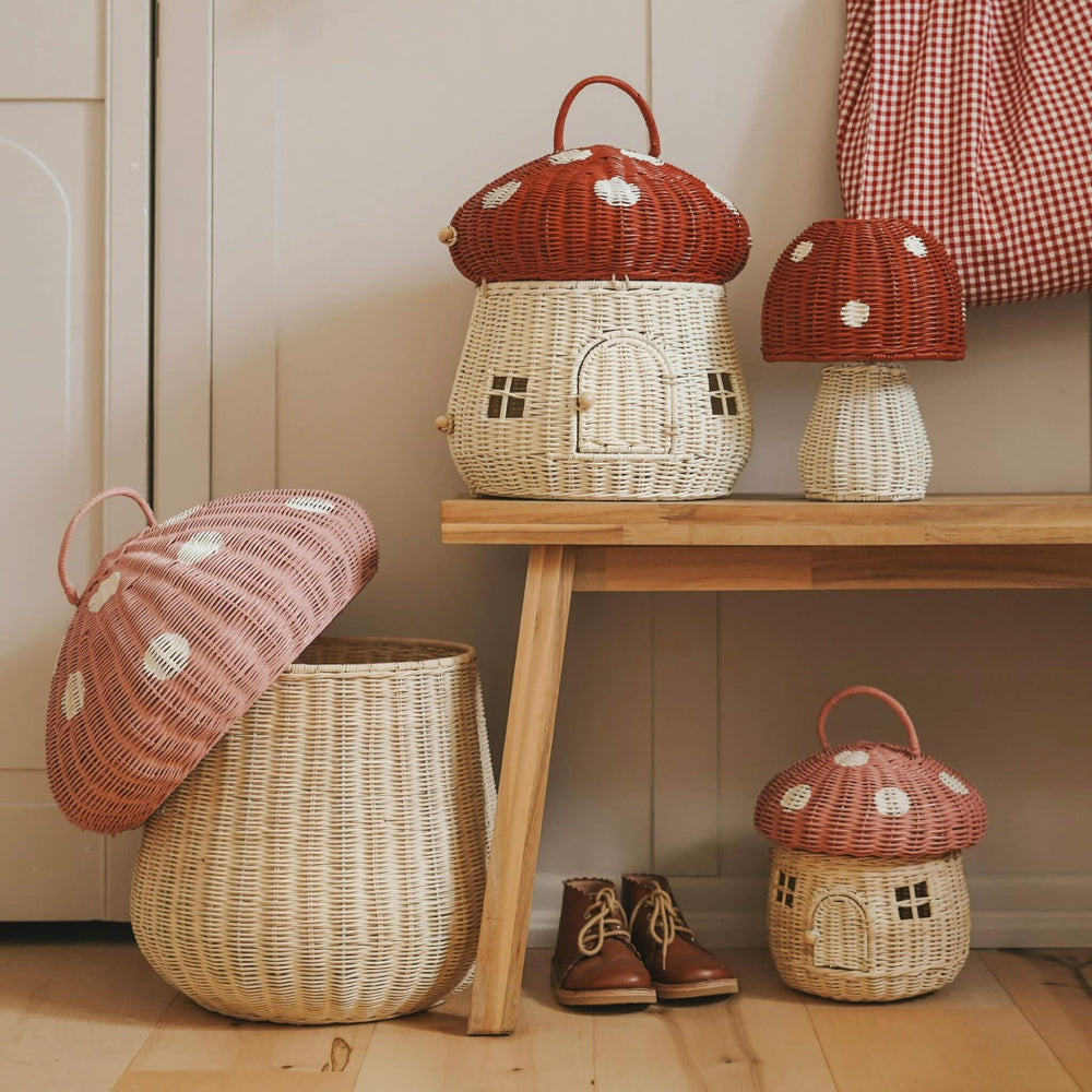 Rattan Mushroom Doll House - Red, Shopsweetluluss