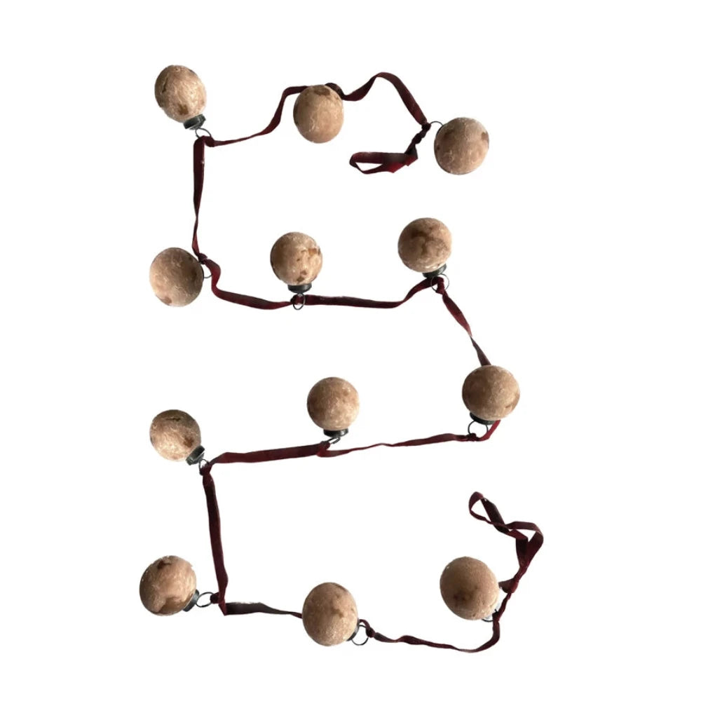 Recycled Glass Ball Ornament Garland w/ Burgundy Velvet Ribbon, Shopsweetluluss