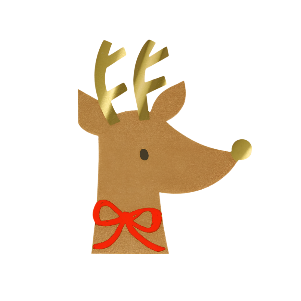 Meri Meri Reindeer With Red Bow Napkins, Shopsweetluluss