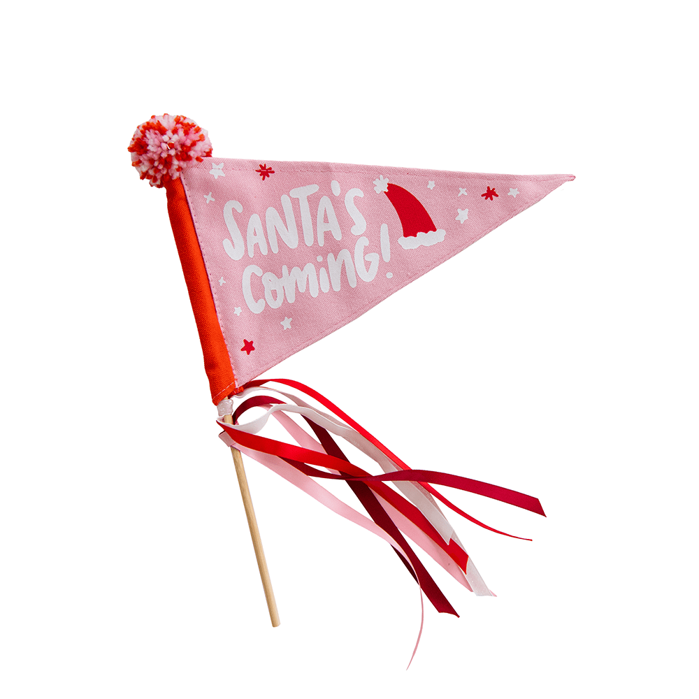 Santa's Coming Mini Pennant Flag, Pink, Shopsweetluluss