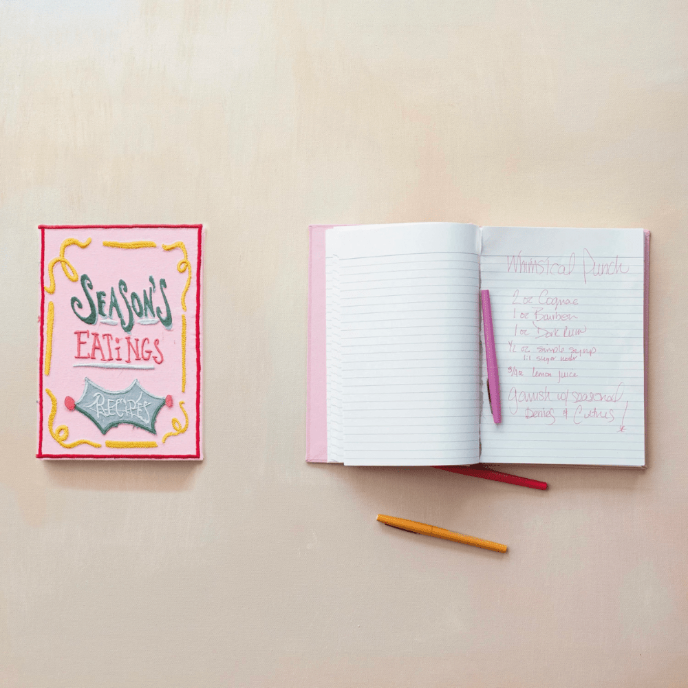 Season's Eatings Handmade Paper & Embroidered Fabric Recipe Book, Shopsweetluluss