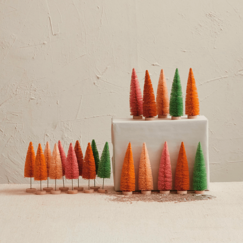 Sisal Bottle Brush Trees w/ Wood Base, Sherbet Color - 2 Style Options, Shopsweetluluss
