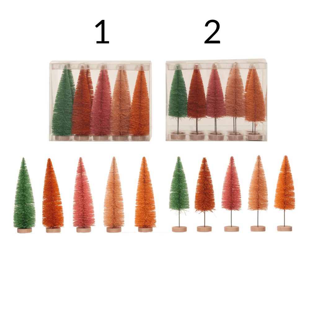 Sisal Bottle Brush Trees w/ Wood Base, Sherbet Color - 2 Style Options, Shopsweetluluss