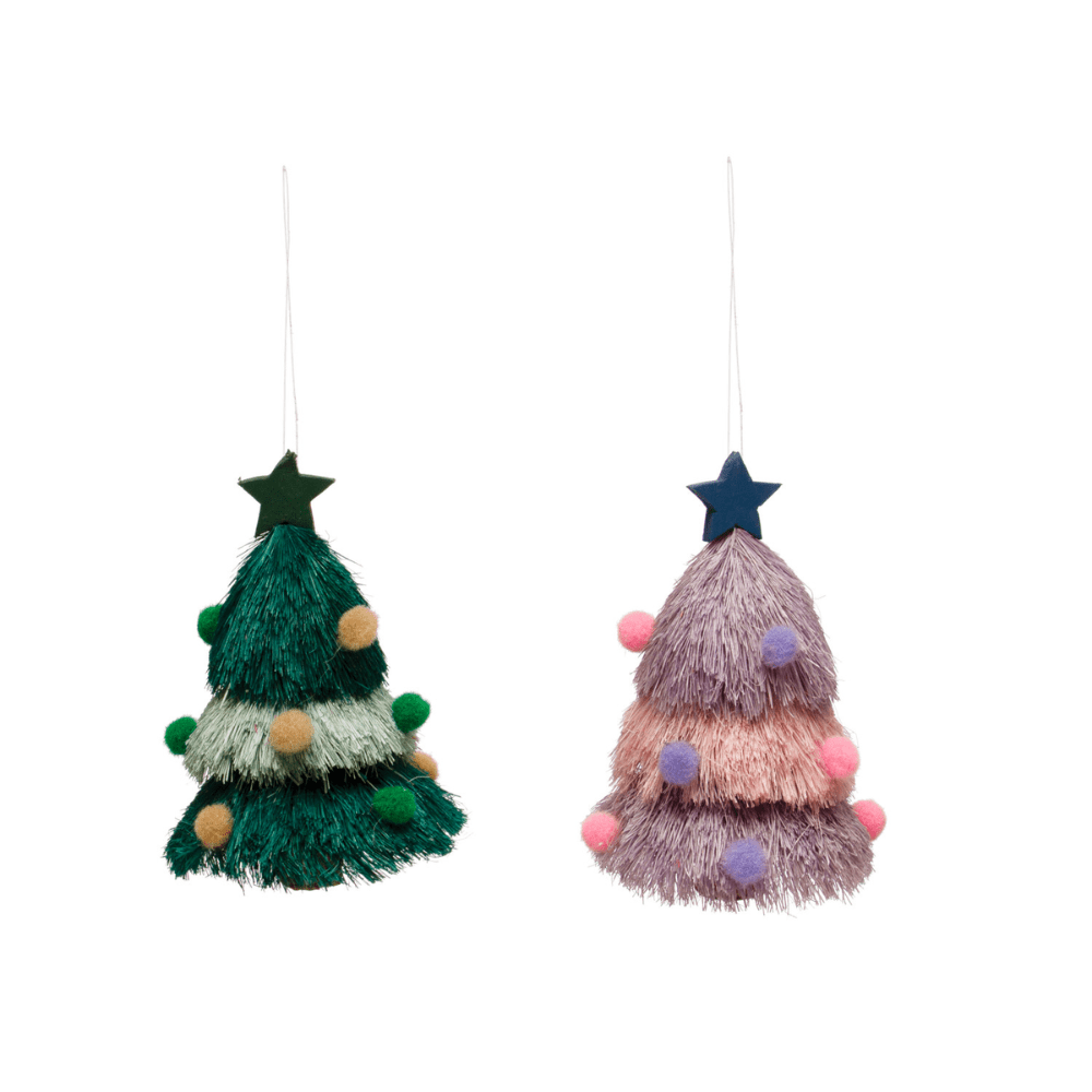 Sisal Christmas Tree w/ Pom Poms & Stars, 2 Color Options - Shopsweetluluss
