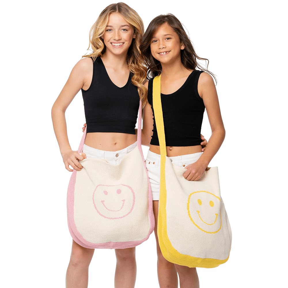 Smiley Face Tote Bag - Yellow, Shopsweetluluss