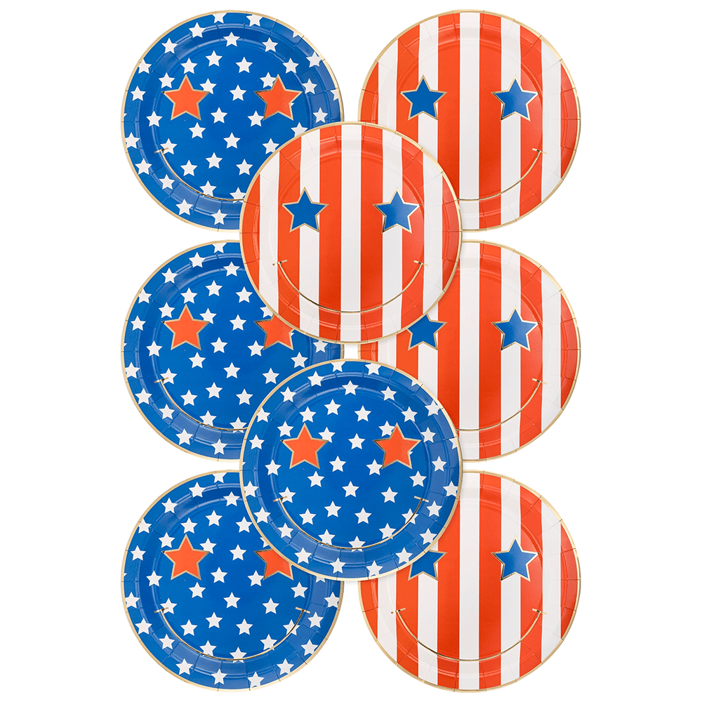 Star & Stripe Smiley Diecut Plates, Shopsweetluluss