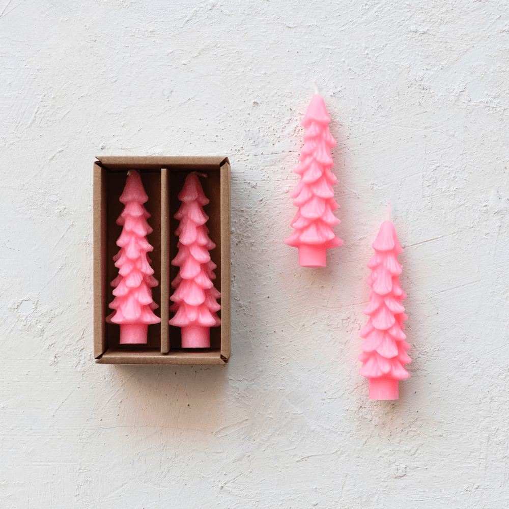 Tree Shaped Taper Candles - Pink, Shopsweetluluss