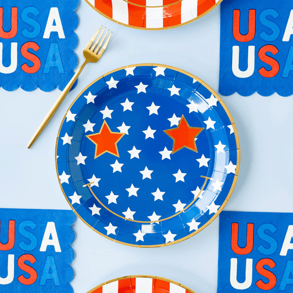 Star & Stripe Smiley Diecut Plates, Shopsweetluluss
