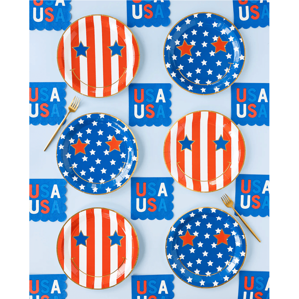 Star & Stripe Smiley Diecut Plates, Shopsweetluluss