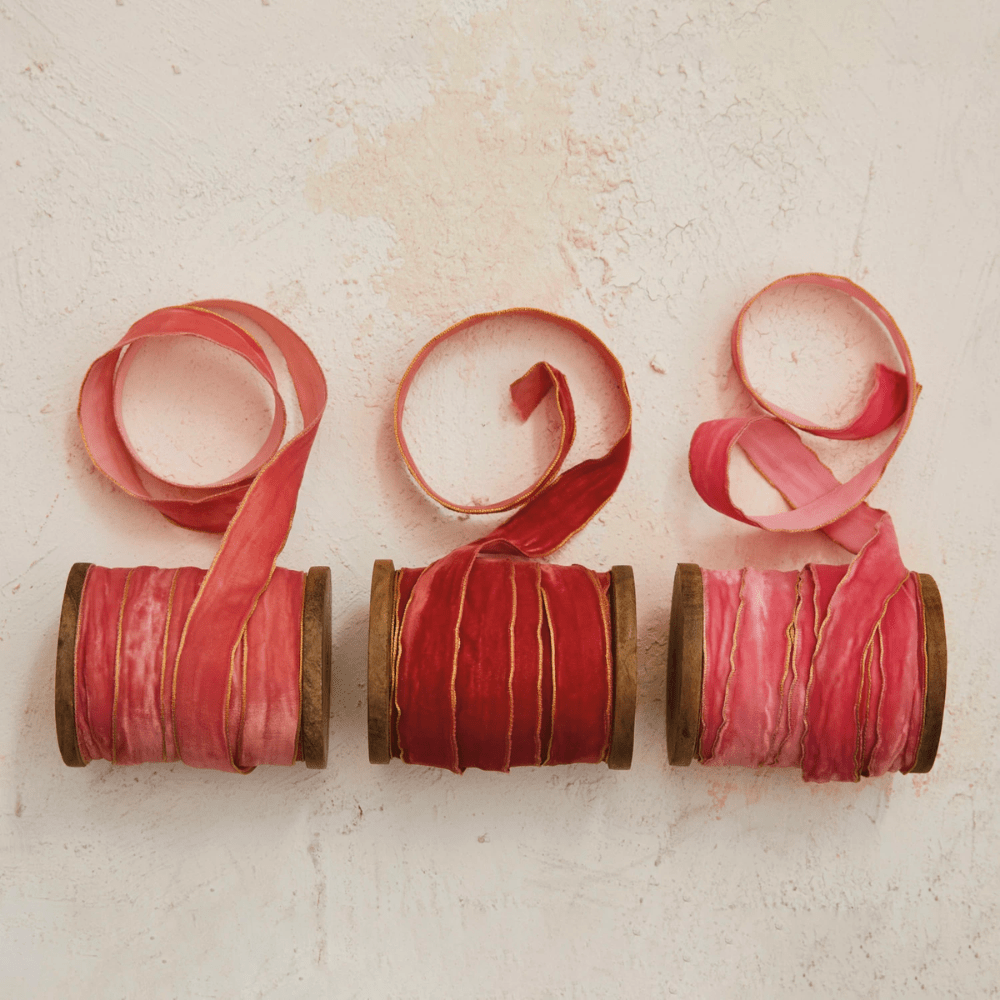 5 Yard Velvet Ribbon w/ Metallic Edges on Wood Spool, 3 Colors, Shopsweetluluss