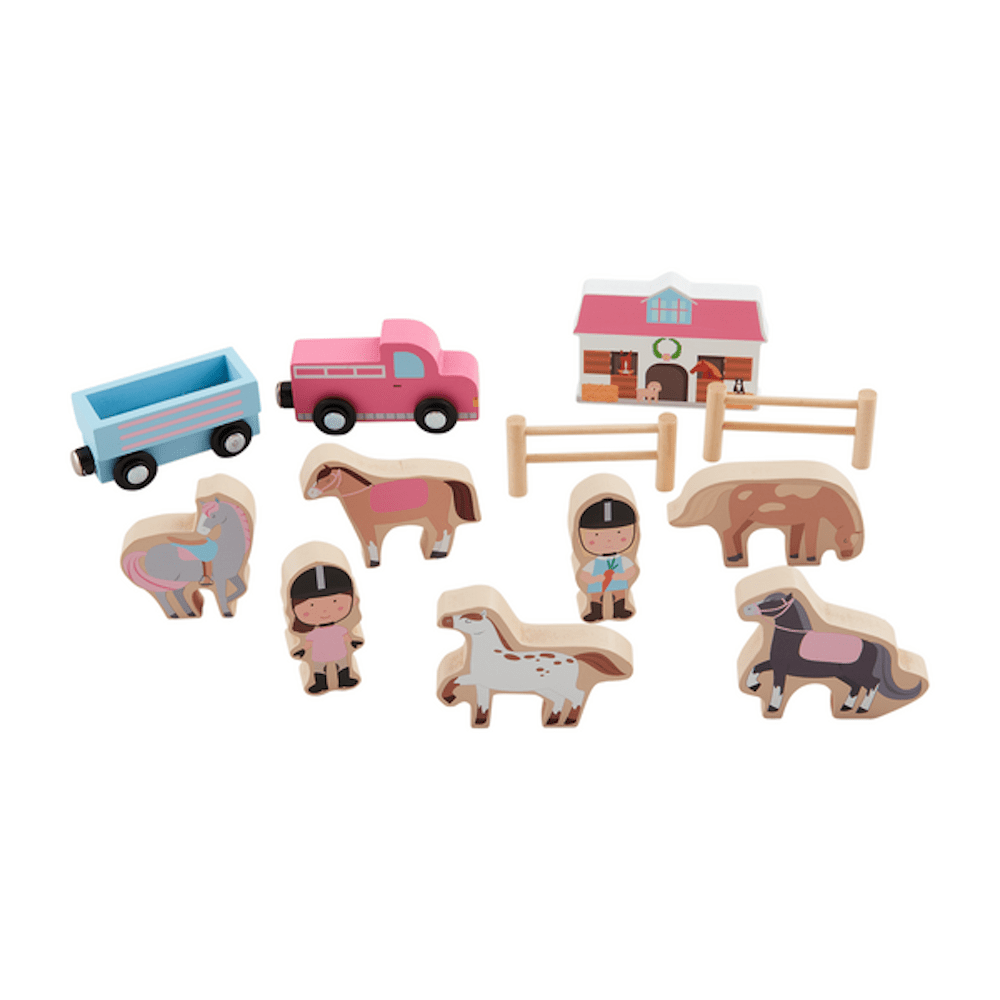Horse Stable Wood Toy Set - 12pc, Shopsweetluluss