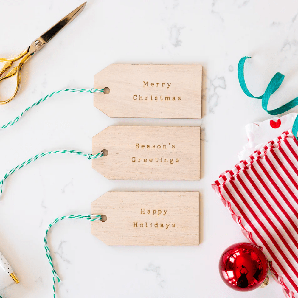 Christmas Greetings Wooden Gift Tag Set - Shopsweetluluss