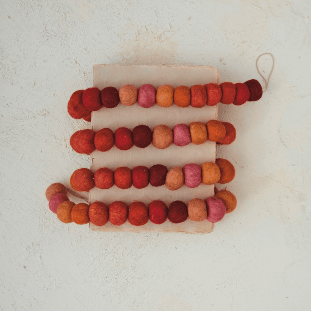 Handmade Wool Felt Ball Garland, Pinks, Reds and Oranges, Shopsweetluluss