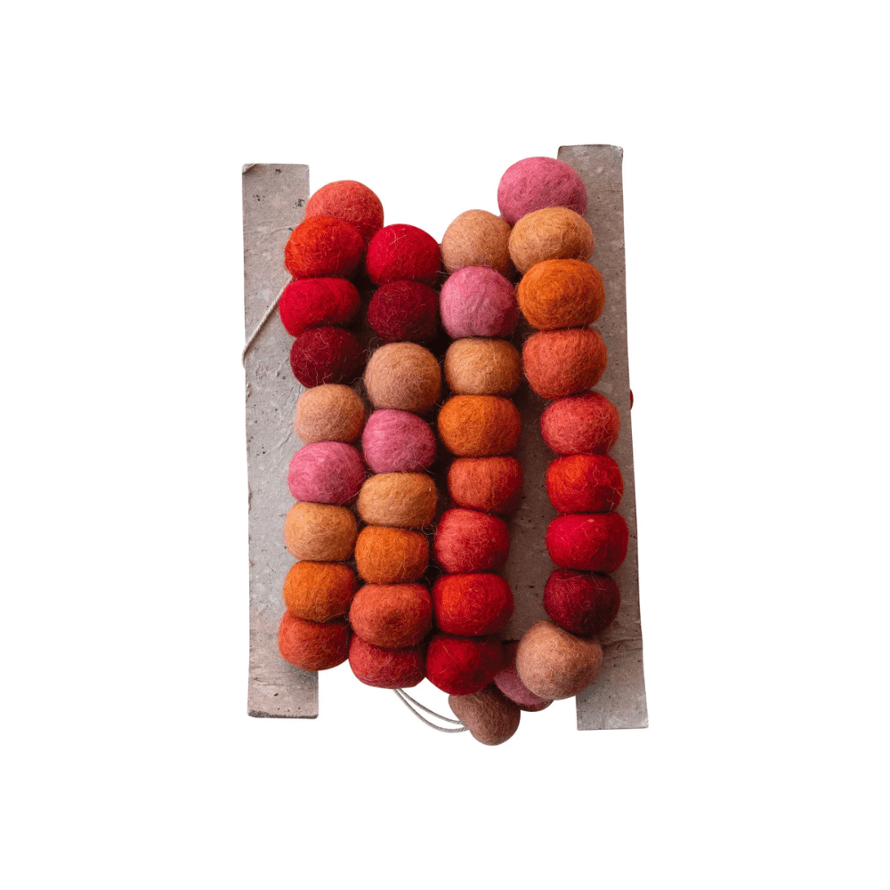 Handmade Wool Felt Ball Garland, Pinks, Reds and Oranges, Shopsweetluluss