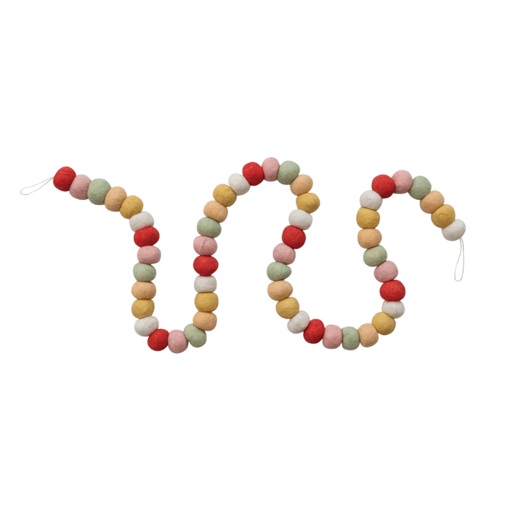 Handmade Wool Felt Ball Garland, Multi Color - 2 Size Options, Shopsweetluluss